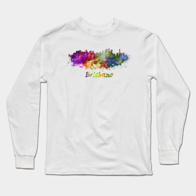 Brisbane skyline in watercolor Long Sleeve T-Shirt by PaulrommerArt